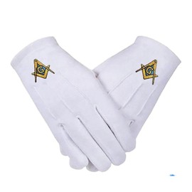 Masonic Gloves Blue Lodge Square & Compass Embroidered 100% Cotton Gloves - White