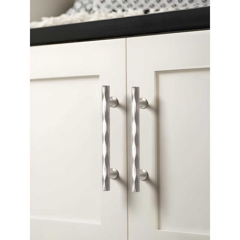 Brushed Nickel Cabinet Pulls 3.78" Hole Center 10 Pack Hammered