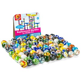 Replacement Marbles for Marble Run - Set of 100 - Assorted Colors - Size 9/16 Inch (14mm) - 100% Glass