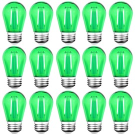 GUILEDUO 15 Pack S14 LED String Light Bulbs, Shatterproof 2 Watt Green Replacement Bulbs for Outdoor String Light, Waterproof Decorative E26 Base Green Filament Edison Christmas Light Bulbs