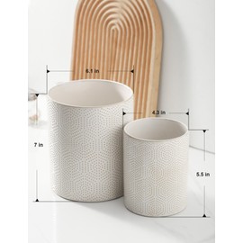 UBEE Utensil Holder, 7"+5.5" Ceramic Kitchen Utensil Holder for Countertop, Large Cooking Utensil Crocks for Counter, Modern Kitchen Tool Holder for Spatula, Set of 2, White
