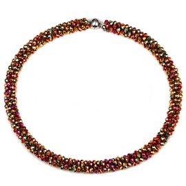 Esbbela Hand Knotted Beads Statement Necklace Artificial Crystal Choker for Women- Handmade Beaded Strand Sparkly Faceted Crystal Rondelle-17inches, Black/Red/Brown, 17 inch, Crystal, Crystal