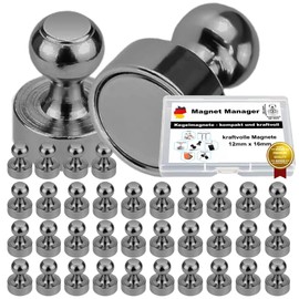 Magnet Manager - Office Magnets - Small Magnets - 12 x 16 mm - Strong Magnets - Chrome Black - Premium Mini Magnets - Fridge Magnets - Cone Magnets - Magnets for Magnetic Board - Whiteboard Magnets