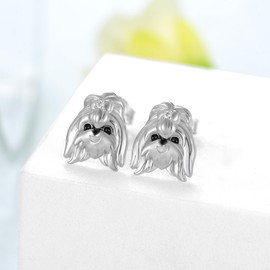 CVRAVO Shih Tzu Gifts 925 Sterling Silver Shih Tzu Earrings Cute Dog Jewelry Gifts for Women Girls Shih Tzu Lovers, Sterling Silver, Cubic Zirconia
