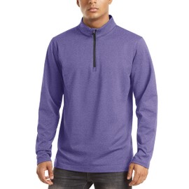 TACVASEN Men's Fleece Lined Shirts Running Fleece Pullover Breathable Activewear Quarter Zip Long Sleeve Pullover Purple, M