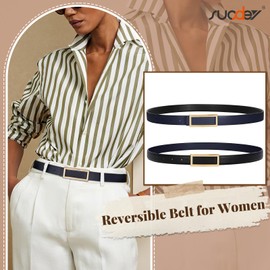 SUOSDEY Fashion Leather Belt for Women, Reversible Skinny Belt for Jeans Pants Dress with Square Gold Buckle