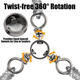 Alwonder 100 Pk Stainless Steel 3-Way Fishing Swivels, 125Lb