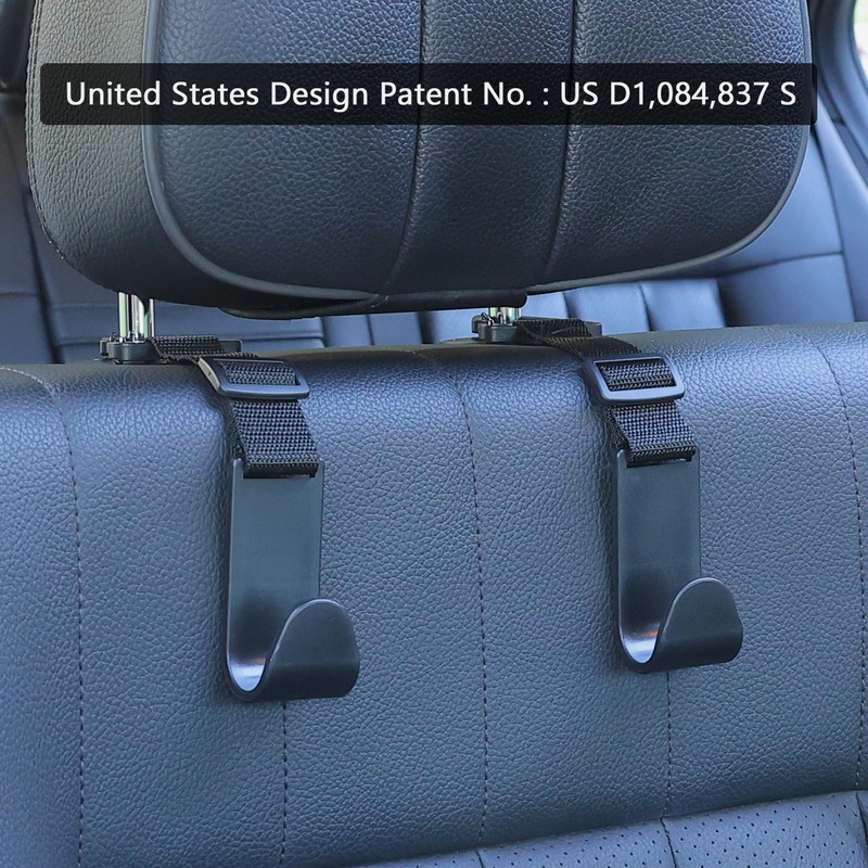 Amooca Headrest Hooks for Car Adjustable 4 Pack Vehicle Seat