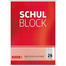 Brunnen 1052526 School Notepad (A4, 50 Sheets, Squared, with Margin, Line Style 26, Punched, Glued on the Head, 70 g/m²)
