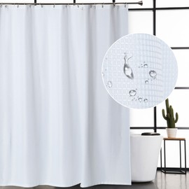 Extra Long Shower Curtain with 96 Inch Height, Waffle Weave Polyester Fabric Shower Curtains for Bathroom Washable, White, 72x96 Inch