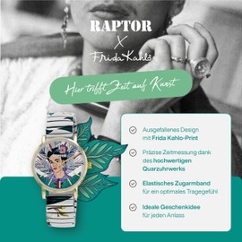 Raptor Frida Kahlo Edition Women's Watch with Drawstring, Multicoloured - White Orchids, Contemporary