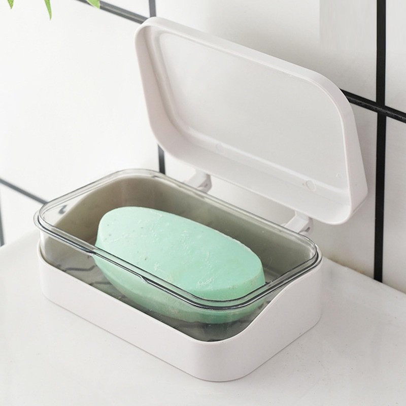 Soap Box with Removable Drainer and Lid, PP Leakproof Portable
