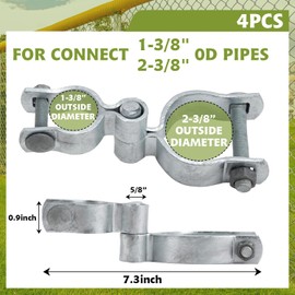 1-3/8" x 2-3/8" Chain Link Fence Gate Post Hinge Kit, Set of 4, Galvanized Steel Chain Link Fence Gate Hinge with 2 PCS Female Hinges and 2 PCS Male Post Hinges, Bolts & Nuts Included