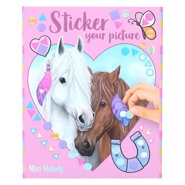 Depesche 12068 Miss Melody Sticker Your Picture-Libro 25 Pagine Piene di Motivi di Cavalli da Aggiungere, Inclusi 10 Fogli di Adesivi, Multicolore
