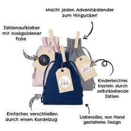 Papierdrachen 24 Advent Calendar Fabric Bags for Filling – Classic Christmas Calendar – Fabric Bags for Decorating and Crafts – Gift Bags – Linen