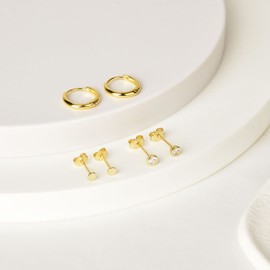 Candyfancy Earrings Set for Multiple Ear Holes 925 Silver Set of 3 Earrings for Women Men Girls 10 mm Hoop Earrings 3 mm Small Stud Earrings, Cubic Zirconia