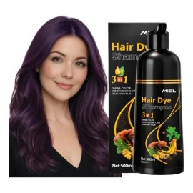 9 Colores - Shampoo Tinte Canas 3 En 1, 500ml, Sin Amoniaco Morado