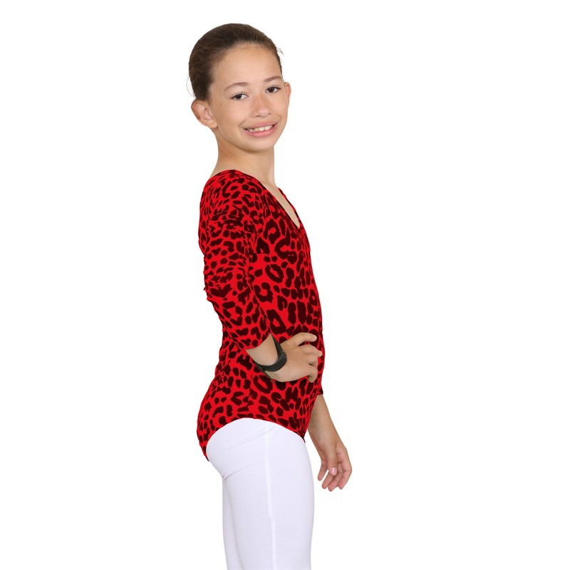 Hamishkane Kids Girls Long Sleeve Crew Neck Leopard Print Gymnastics