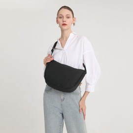 Miss Lulu Women's Half Moon Crossbody Shoulder Bag, Waterproof Nylon Shoulder Bag with Adjustable Strap, Hobo Shoulder Bag for Leisure & Travel, Portable Half Moon Bag Shoulder Bag