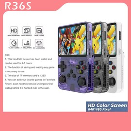 LaoShan R36S Handheld Game Console 3.5 inch IPS Screen Retro Game Console 3500mAh Portable Pocket Mini Arcade 20+ simulators 128G TF Card (Red)