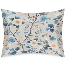 Satin Pillowcase Flower Blue Satin Pillow case for Hair and Skin 20 x 26 Inches Smooth PillowCovers Pillow Cover with Envelope Closure