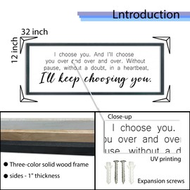FZMHASLWW I Choosing You Sign Wall Art 32"×12" I Love You Quote Plaque for Master Bedroom Over Bed Wooden Framed Wall Decor (Black)