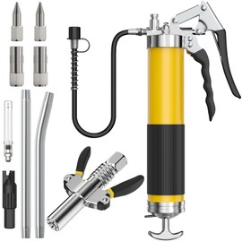 Grease Gun Kit with Hose Coupler: Lube Grease Guns Tool for 14 Oz Grease Tube - 8000 PSI Pistol Grip Heavy Duty Grease Gun with Locking and Needle Tip Nozzle - Manual Grease Gun with Zerk Fitting