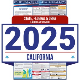 2025 California State and Federal Labor Law Poster - English Version - OSHA Workplace Compliant - Mandatory Regulations All-in-One Required Compliance Posting for Employees 16" x 40" Laminated (English)