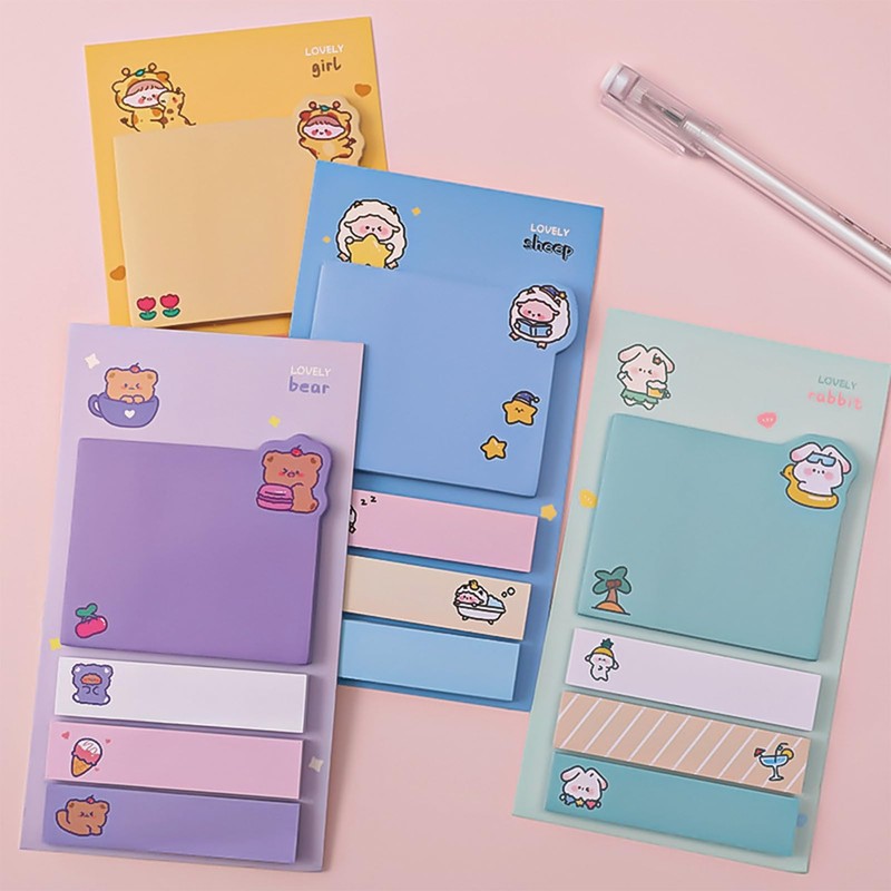 4 Pack Cute Sticky Notes Cartoon Animal Sticky Memo Pads
