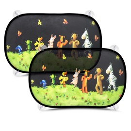 Rluobo Baby Car Sun Protection with UV Protection, 51 x 31 cm, Sun Protection for Car with 8 Suction Cups, Shade, Car Window, Side Window, Animals Motif (Forest Animals)