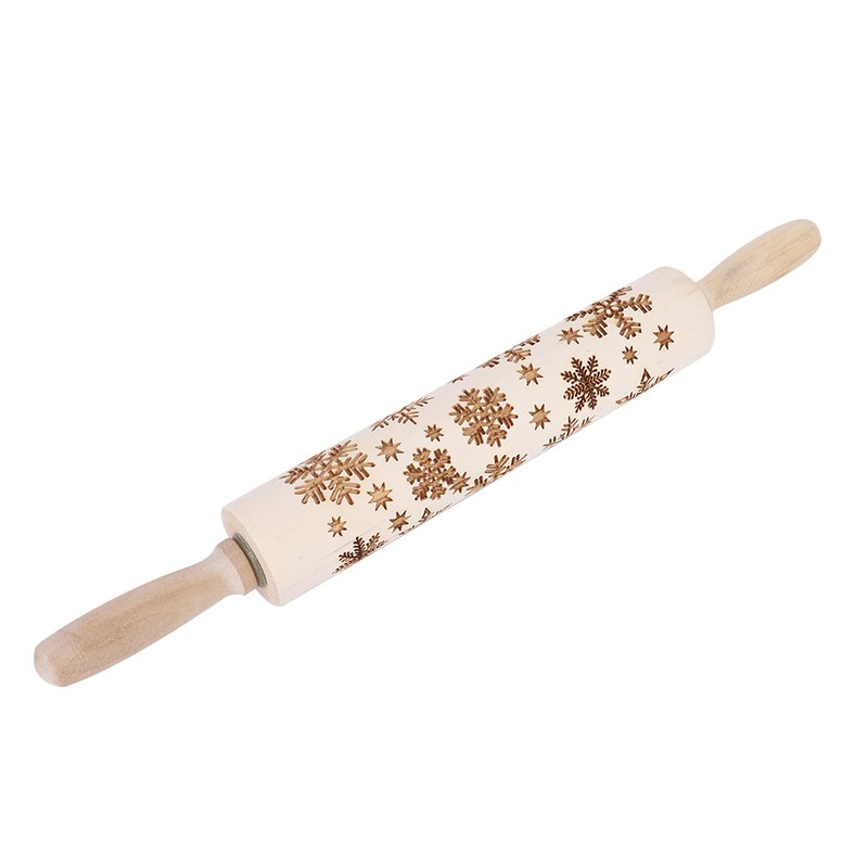 Christmas Wooden Rolling Pins Engraved Embossing Dough Pin with Snowflake