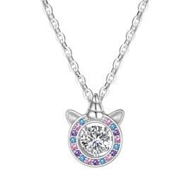 Just Being Cute Unicorn Necklace Gifts for Girls, 925 Sterling Silver Dance Unicorn Pendant, 0.5Carat Moissanite Birthday Christmas Gifts for Teens Women