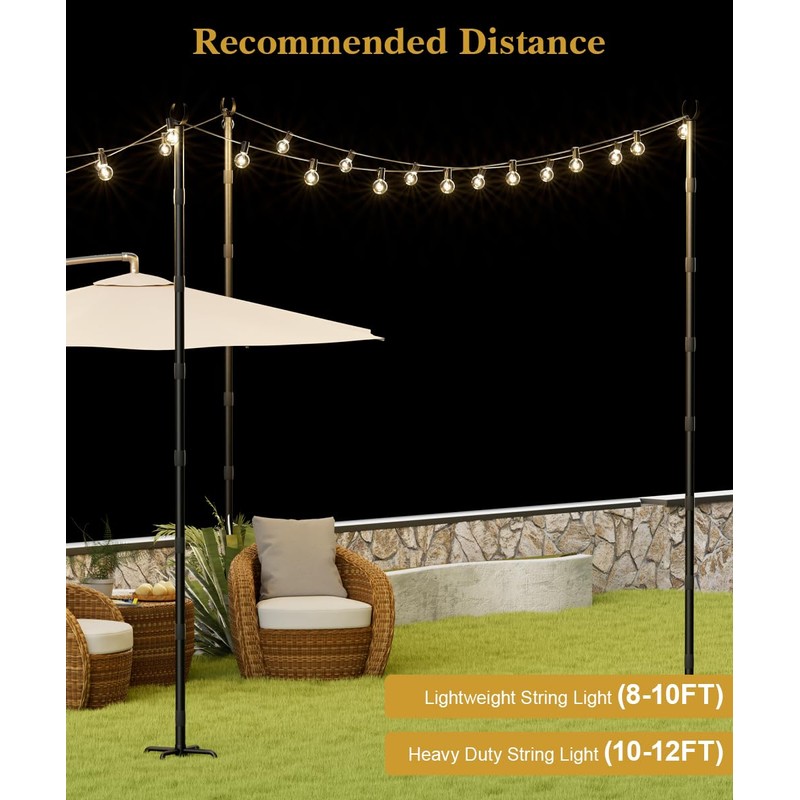 Tigerden 10Ft String Light Poles for Grass & Soil, Outdoor