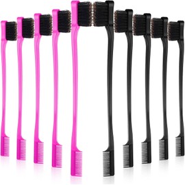 BBTO 10 Pieces Hair Edges Brushes 2 In 1 Edge Control Brushes Comb Double Sided Edge Brushes (Rose and Black)