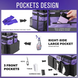 SCAVATA Wearable Cleaning Caddy Bag, Cleaning Caddy Supplies Organizer with Handle & Shoulder Straps for Housekeepers, Under Sink & Car Cleaning Tool Organizers with 4 Foldable Divider (Purple)