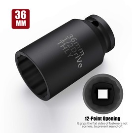 36MM 1/2" Drive Deep, Axle Nut 1/2" Impact Meter Hub Nut Socket, CR-MO, Easy to Remove Axle Nut (36mm)