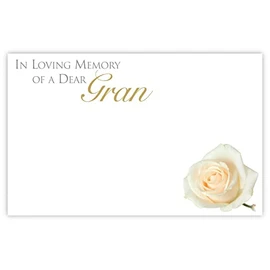 celloexpress In Loving Memory Gran (White Rose) Flower Message Cards - 60mm x 90mm - Bereavement Florist Card Sympathy Condolences Notes (Pack of 10)