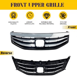JHRISE Front Bumper Grille for Honda Accord 2011 2012 Black Chrome Molding Trim Grill HO1200203 71121TA0A11 Upper Hood Grill(2011-2012)