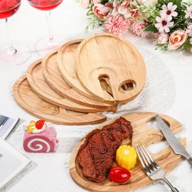 SiliFine 6 Pcs Wine Appetizer Plates with Wine Glass Holder Mini Charcuterie Board Glass Plates Set Picnic Tray for Party, Gatherings, Entertaining, 9 x 6(Rubber Wood)