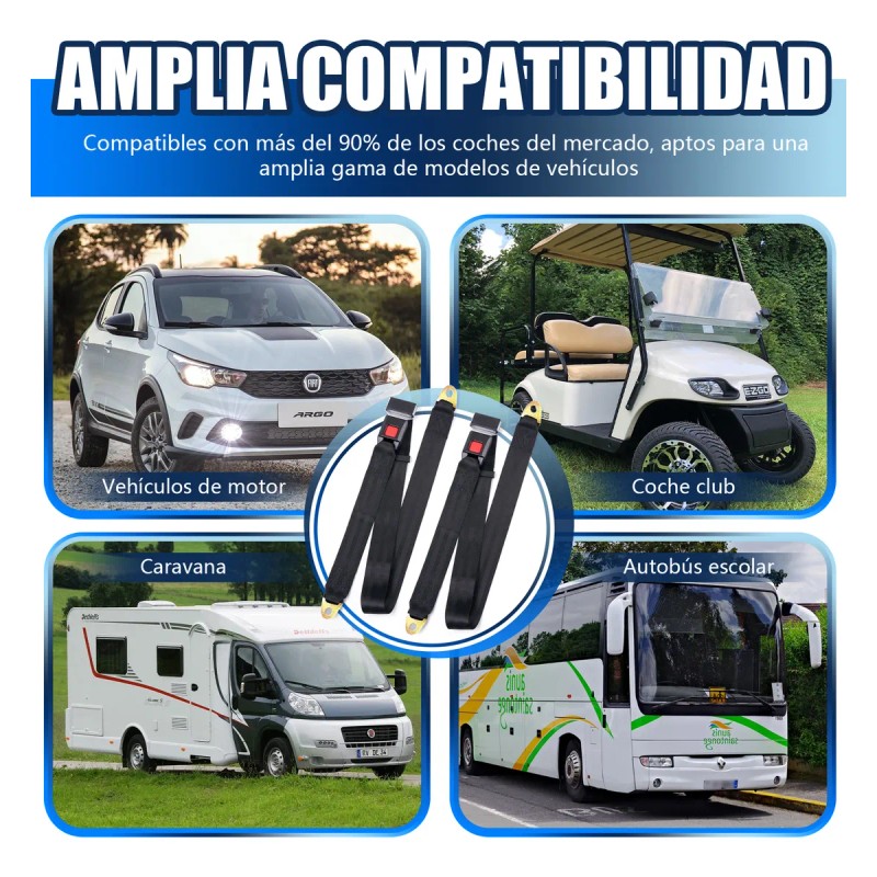 Cinturón De Seguridad De 2 Puntos Autos Universal 2 Piezas