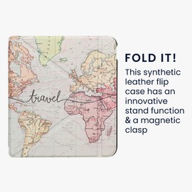 kwmobile Protective Case Compatible with Kobo Kobo Libra Colour / Tolino Vision Colour - Faux Leather Case - eReader Cover Case - Travel Lettering Black Multicoloured