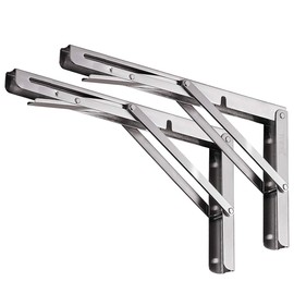 YUMORE Folding Shelf Bracket 14",Heavy Duty Stainless Steel Collapsible Shelf-Bracket Max Load 330lbs Wall Mounted Table Support Hinge for Space-Saving DIY Work Bench with Install Screws, Pack of 2