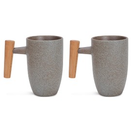 Nat & Jules Stone Finish 11 ounce Stoneware Wood Handled Mugs Set of 2