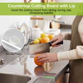 Acrylic Cutting Board with Counter Lip, 24" x 18" Clear Cutting Board for Countertop, Upgraded Hanging Chopping Boards for Kitchen, Extra Large Non Slip Kitchen Essential Cutting Boards Gadgets