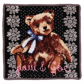 Paul & Joe Accesois Chenille Handkerchief Teddy Bear (Black) Women's Hand Towel, Approx. 9.8 inches (25 cm), PAUL&JOE ACCESSOIRES 000469-0002-03
