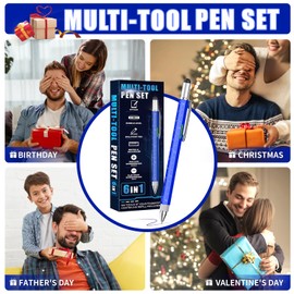 NADRQQE Multi-tool Pen, 6-in-1, Blue Aluminum, Ballpoint Pen, Ruler, Flathead & Phillips Screwdriver, Stylus, Level