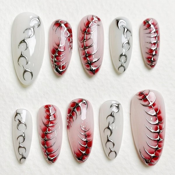 Almond Medium Nails Press ons Halloween Press on Nails Pink