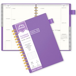 Planner 2024-2025, 2024-2025 Planner Weekly and Monthly, Jul.2024 - Jun.2025, AIMPEAK Planner with Tabs, Pocket, Pen Loop, Flexible Waterproof Cover, Twin-Wire Binding, Purple, 5.5" x 8.5"