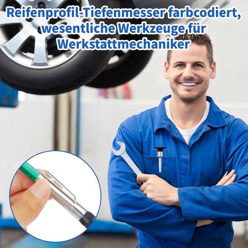 Pack of 5 Tyre Tread Depth Gauge, Intelligent Colour Coded