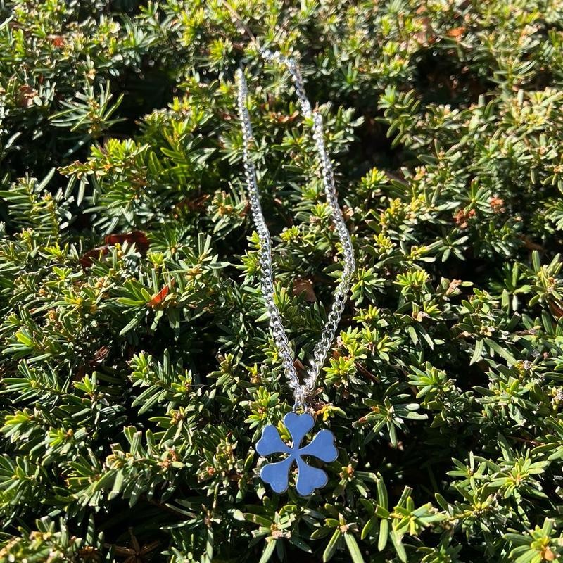 Black Clover 5 Leaf Clover 5mm Necklace Stainless Steel 22